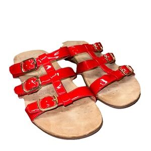 Vionic Misa Sandals‎ Red Patent Leather Gold Buckles Strappy Comfort Women's 9